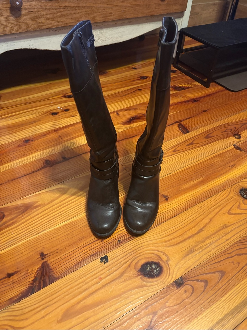 Life Stride Over-the-Knee Black Leather Boots with Buckle Accent